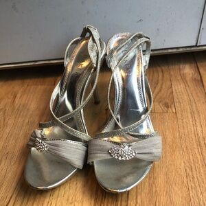 Elegant Silver High Heel Sandals – Size 8